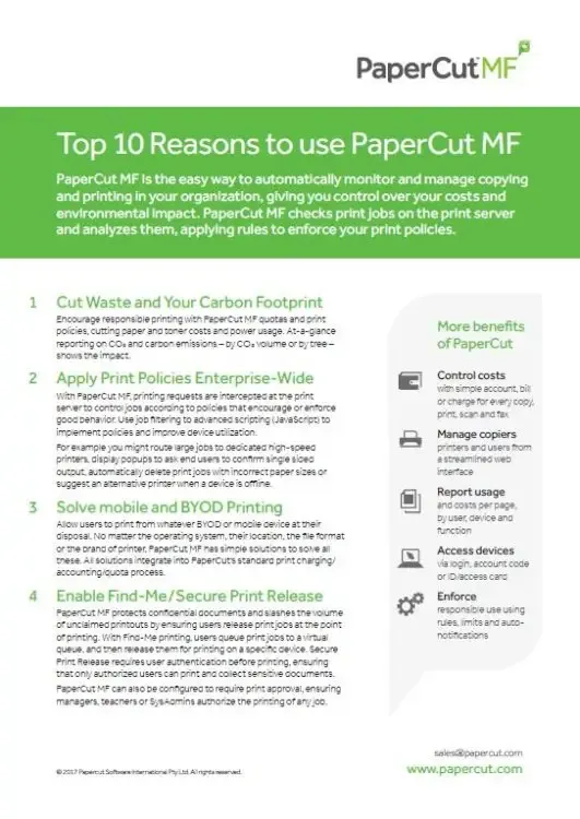 Top 10 Reasons, Papercut Mf, Mega Business Systems